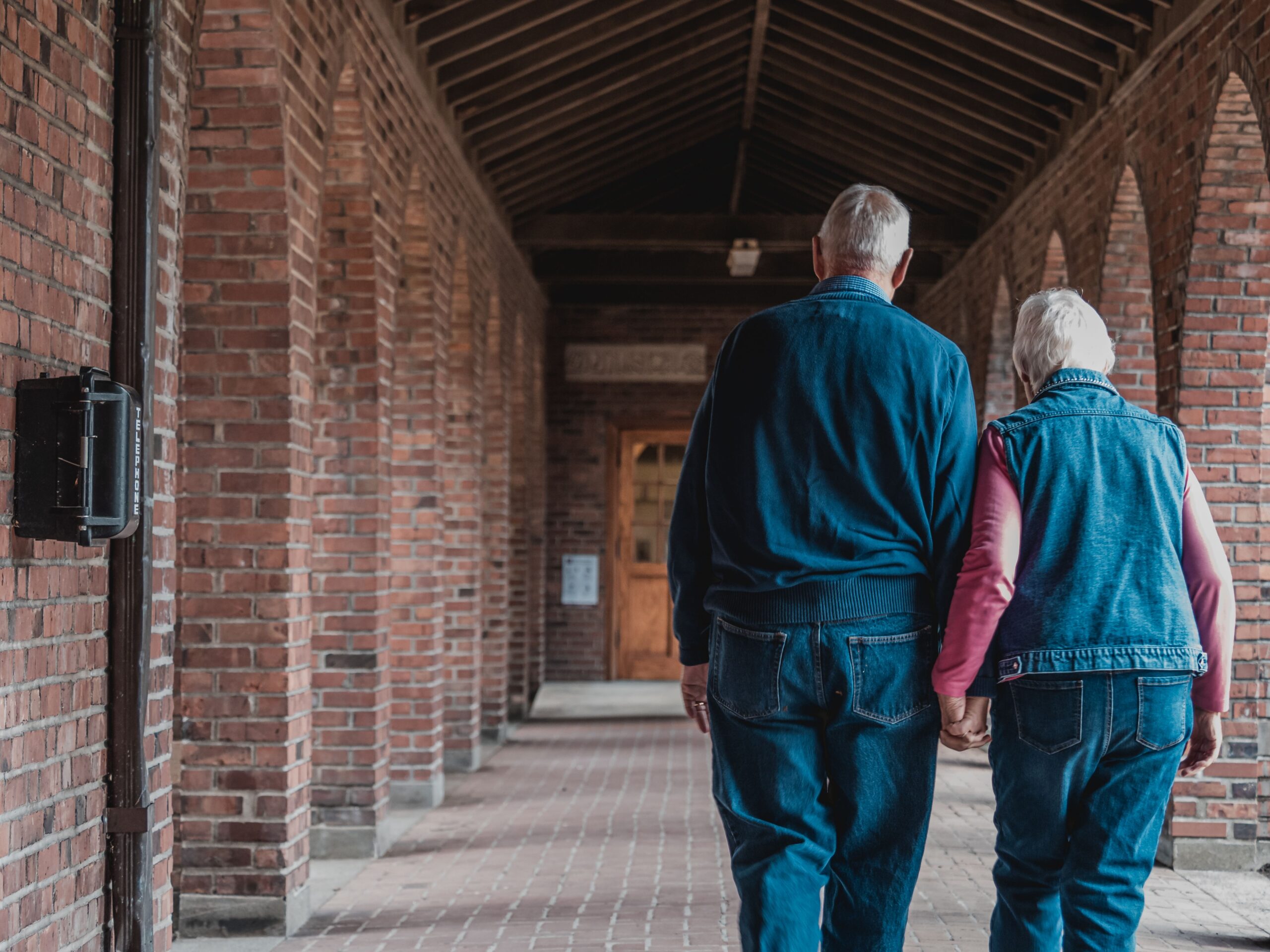 Elderly couple walking together